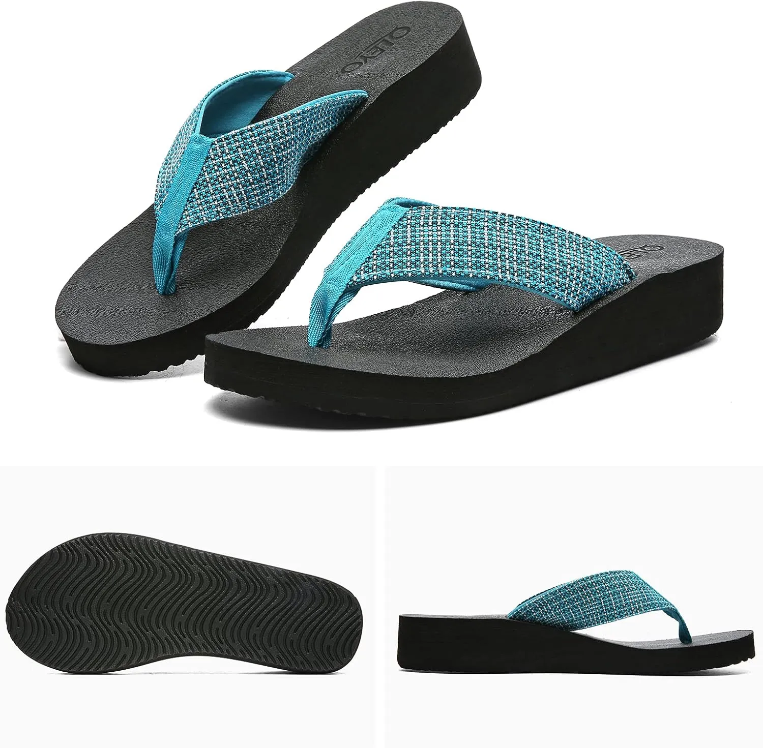 QLEYO Women's Platform Flip Flop with Arch Support, Comfortable Yoga Mat Wedge Flip-Flops, Athletic Walking Thong Slippers for Vacation/Shopping Mall/Wandering/Gathering