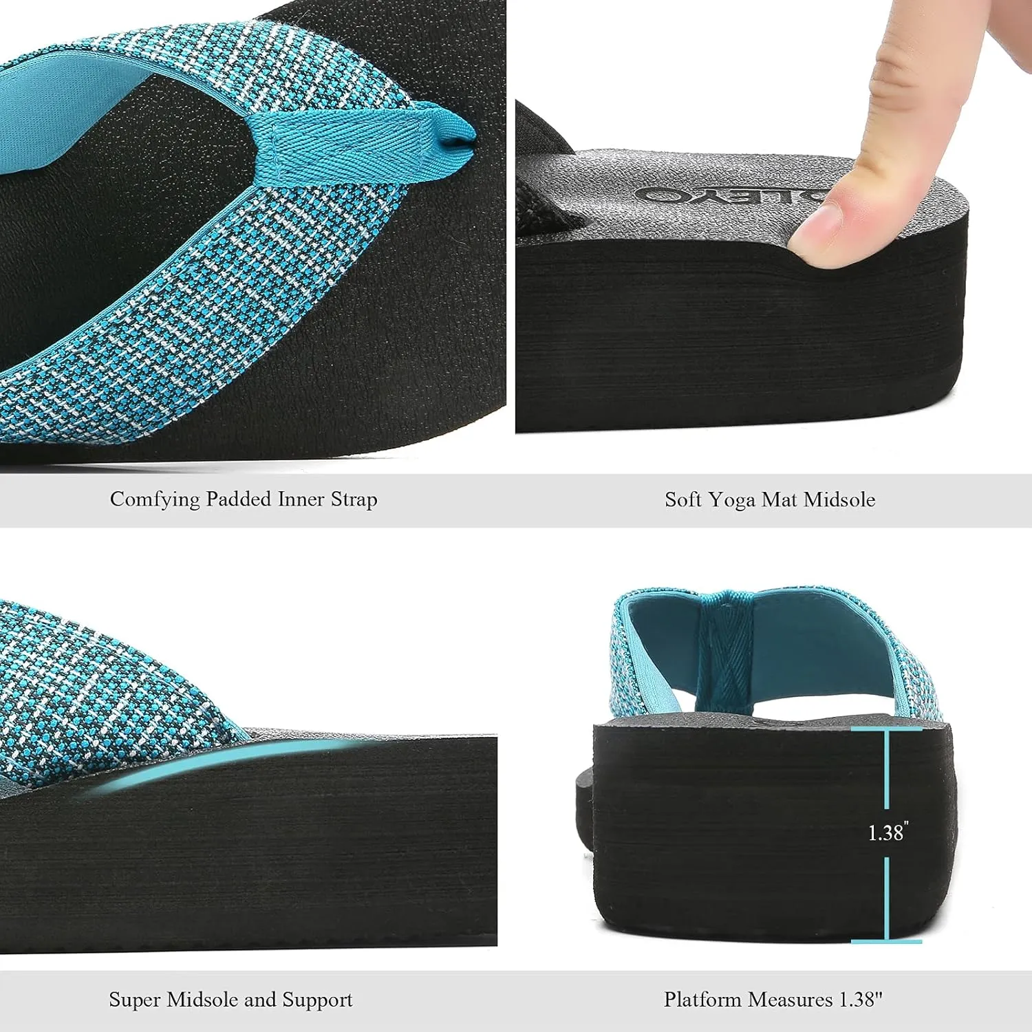 QLEYO Women's Platform Flip Flop with Arch Support, Comfortable Yoga Mat Wedge Flip-Flops, Athletic Walking Thong Slippers for Vacation/Shopping Mall/Wandering/Gathering