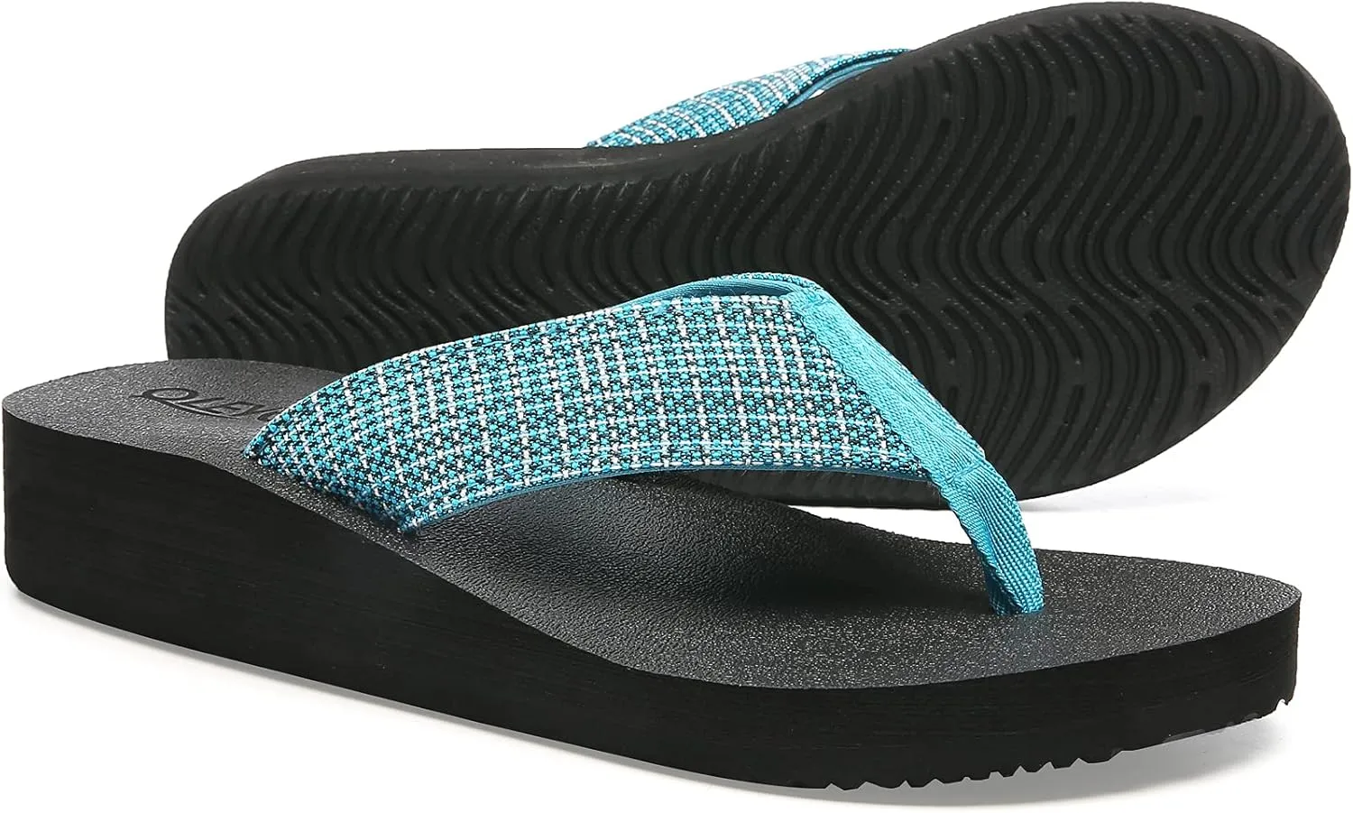 QLEYO Women's Platform Flip Flop with Arch Support, Comfortable Yoga Mat Wedge Flip-Flops, Athletic Walking Thong Slippers for Vacation/Shopping Mall/Wandering/Gathering