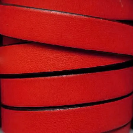 Red 10 mm flat plain leather