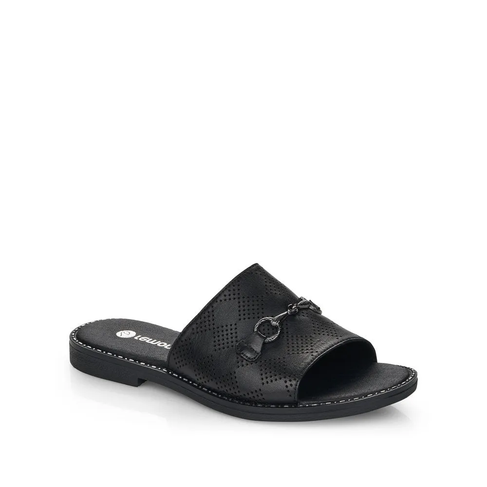 REMONTE- D3670-00 FLAT MULE WITH CHAIN AND PERFORATED DETAIL - BLACK