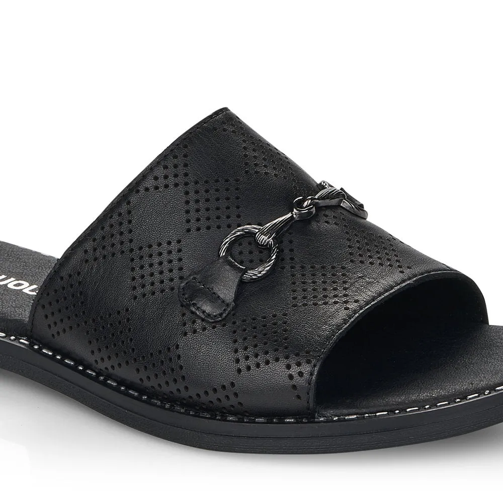 REMONTE- D3670-00 FLAT MULE WITH CHAIN AND PERFORATED DETAIL - BLACK