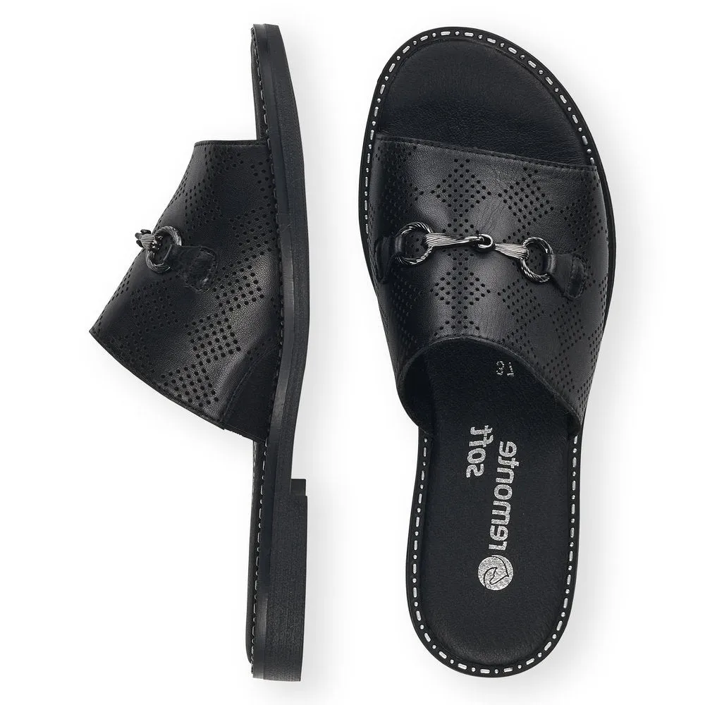 REMONTE- D3670-00 FLAT MULE WITH CHAIN AND PERFORATED DETAIL - BLACK