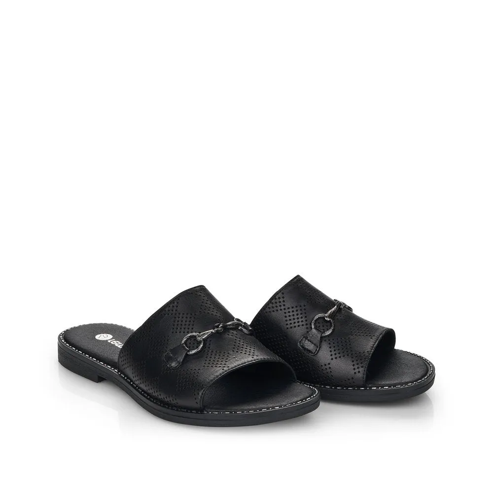 REMONTE- D3670-00 FLAT MULE WITH CHAIN AND PERFORATED DETAIL - BLACK