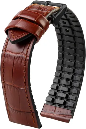 RHAIYAN 19mm 20mm 21mm 22mm Genuine Leather Rubber Watch Strap Men Waterproof Silicone Cowhide Band Bracelet Compatible with Omega Seamaster 300 Specific (Color : Brown-Black, Size : 20mm)