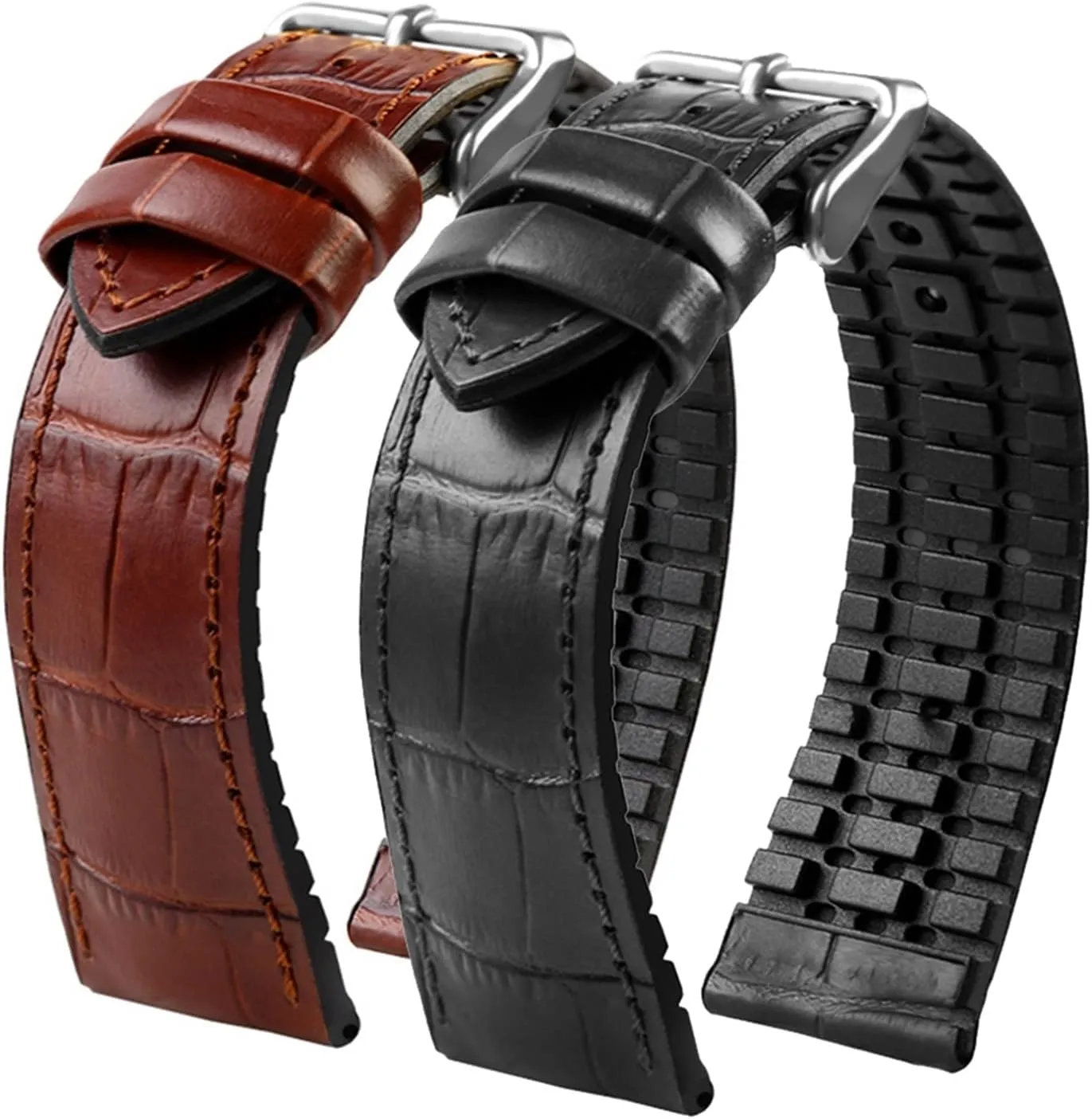 RHAIYAN 19mm 20mm 21mm 22mm Genuine Leather Rubber Watch Strap Men Waterproof Silicone Cowhide Band Bracelet Compatible with Omega Seamaster 300 Specific (Color : Brown-Black, Size : 20mm)