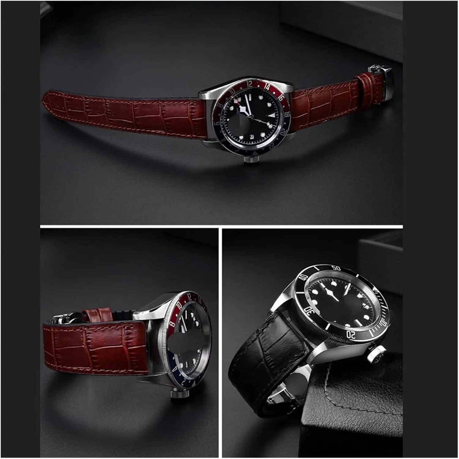 RHAIYAN 19mm 20mm 21mm 22mm Genuine Leather Rubber Watch Strap Men Waterproof Silicone Cowhide Band Bracelet Compatible with Omega Seamaster 300 Specific (Color : Brown-Black, Size : 20mm)