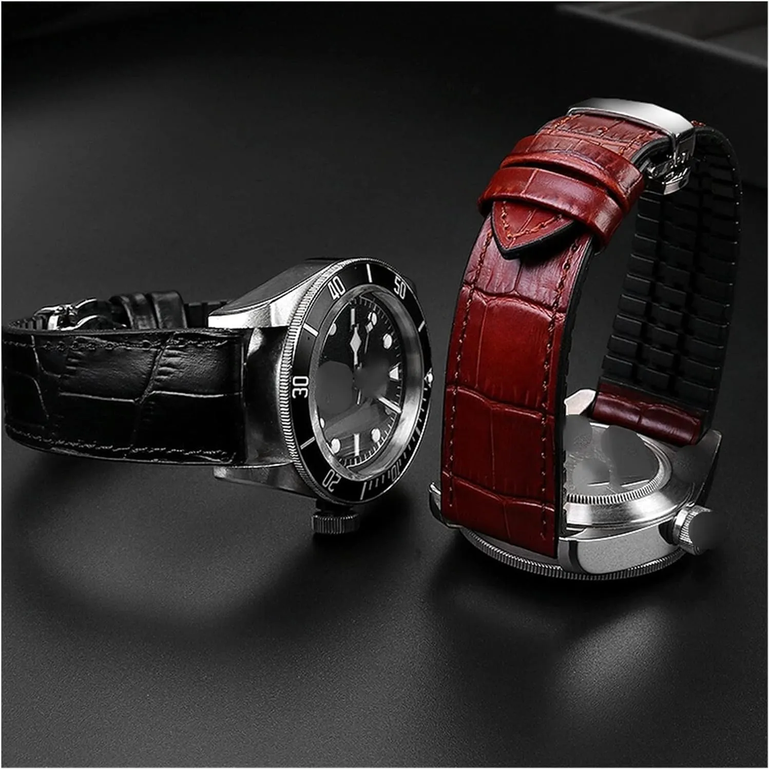 RHAIYAN 19mm 20mm 21mm 22mm Genuine Leather Rubber Watch Strap Men Waterproof Silicone Cowhide Band Bracelet Compatible with Omega Seamaster 300 Specific (Color : Brown-Black, Size : 20mm)