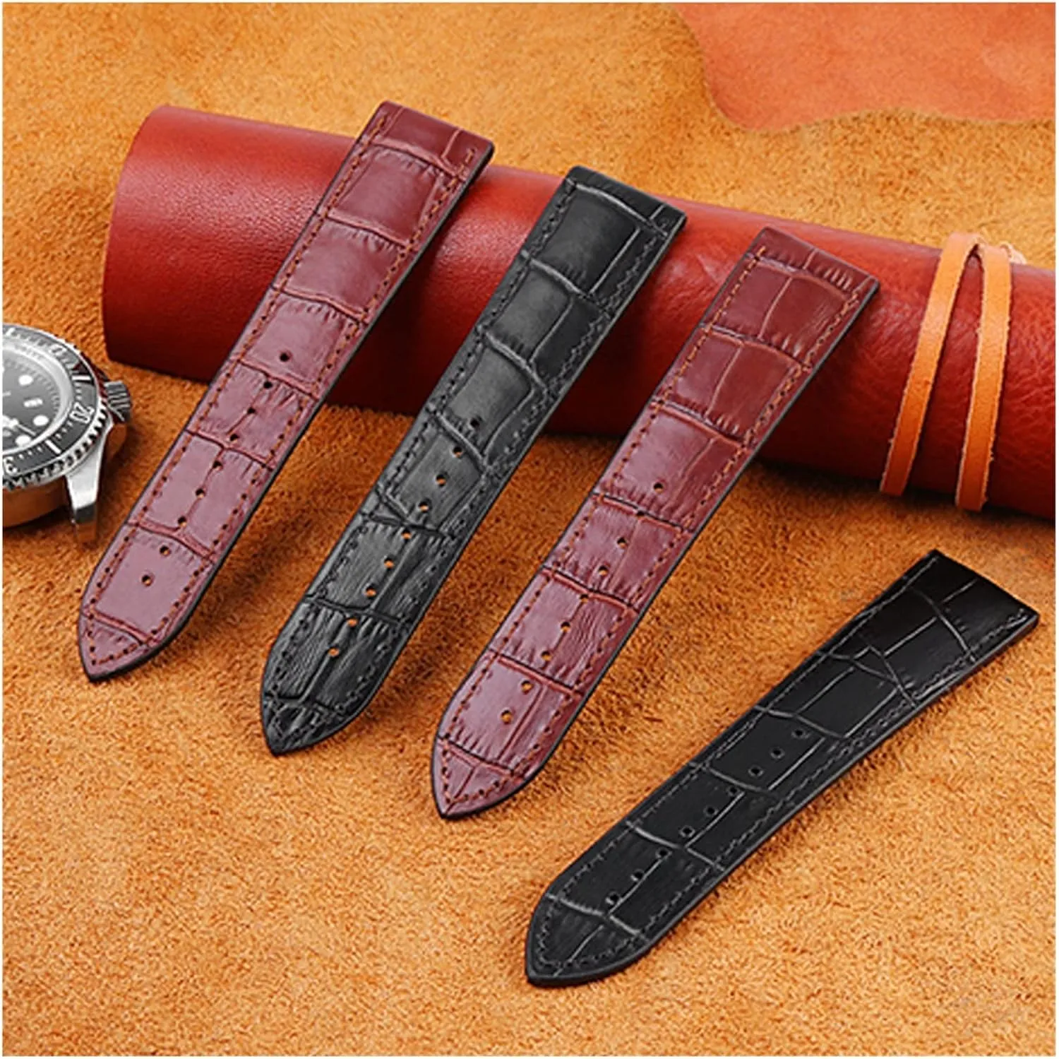 RHAIYAN 19mm 20mm 21mm 22mm Genuine Leather Rubber Watch Strap Men Waterproof Silicone Cowhide Band Bracelet Compatible with Omega Seamaster 300 Specific (Color : Brown-Black, Size : 20mm)