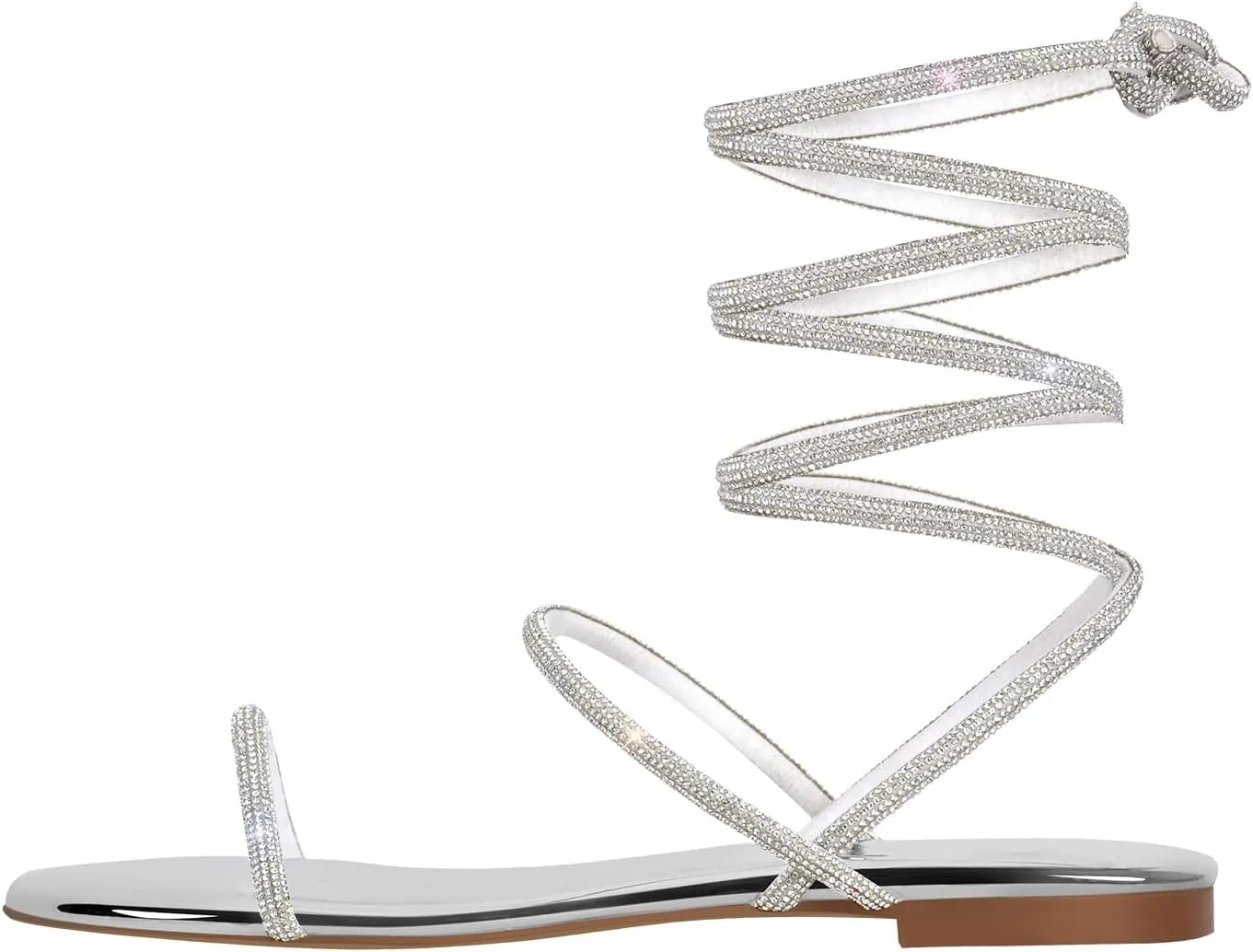 richealnini Round Toe Embellished Straps Rhinestones Flats Lace Tie Up Slide Sandals for Women Girls Party Wedding
