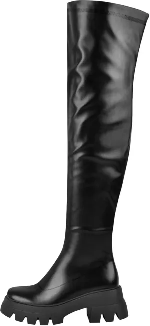 richealnini Women's Flat Platform Thigh High Boots with Zippers Side Zip Up Long Shaft Tall Boots