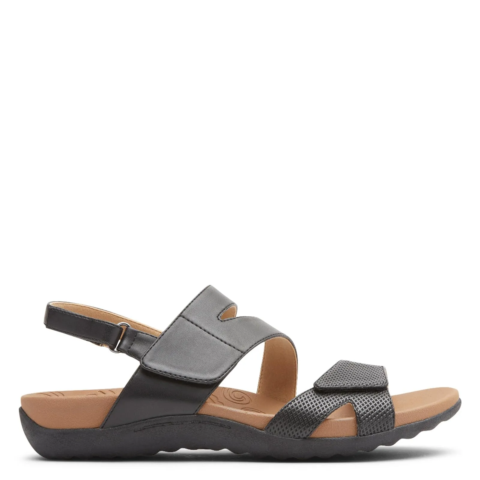 Rockport Women's Adjustable Strap Flat Sandal, Black, 9.5