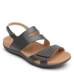 Rockport Women's Adjustable Strap Flat Sandal, Black, 9.5