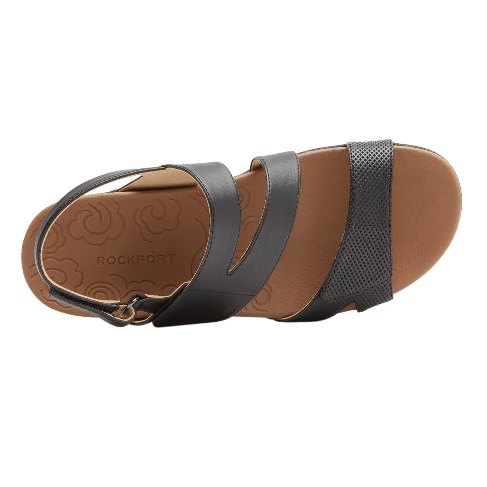 Rockport Women's Adjustable Strap Flat Sandal, Black, 9.5
