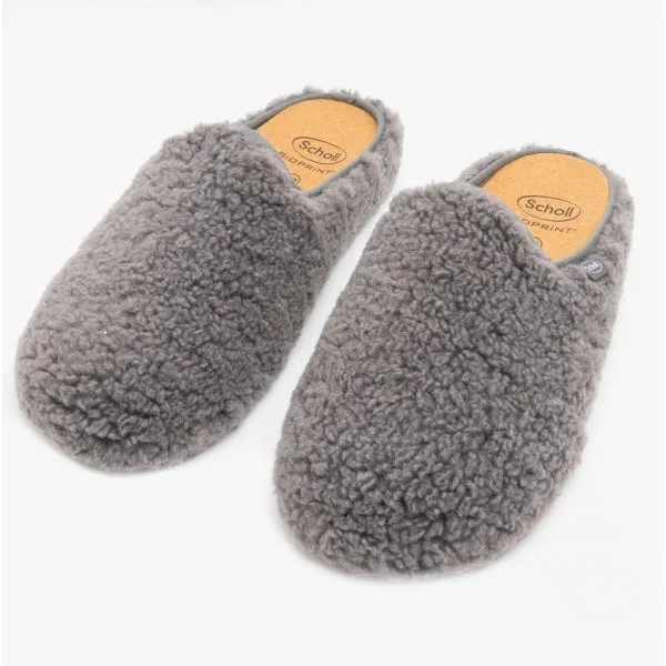 Scholl MADDY Womens Faux Fur Mule Slippers Dark Grey