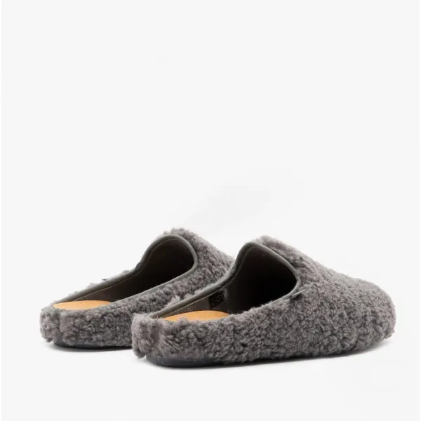 Scholl MADDY Womens Faux Fur Mule Slippers Dark Grey