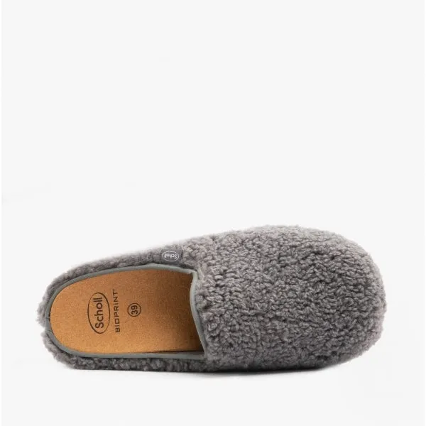 Scholl MADDY Womens Faux Fur Mule Slippers Dark Grey