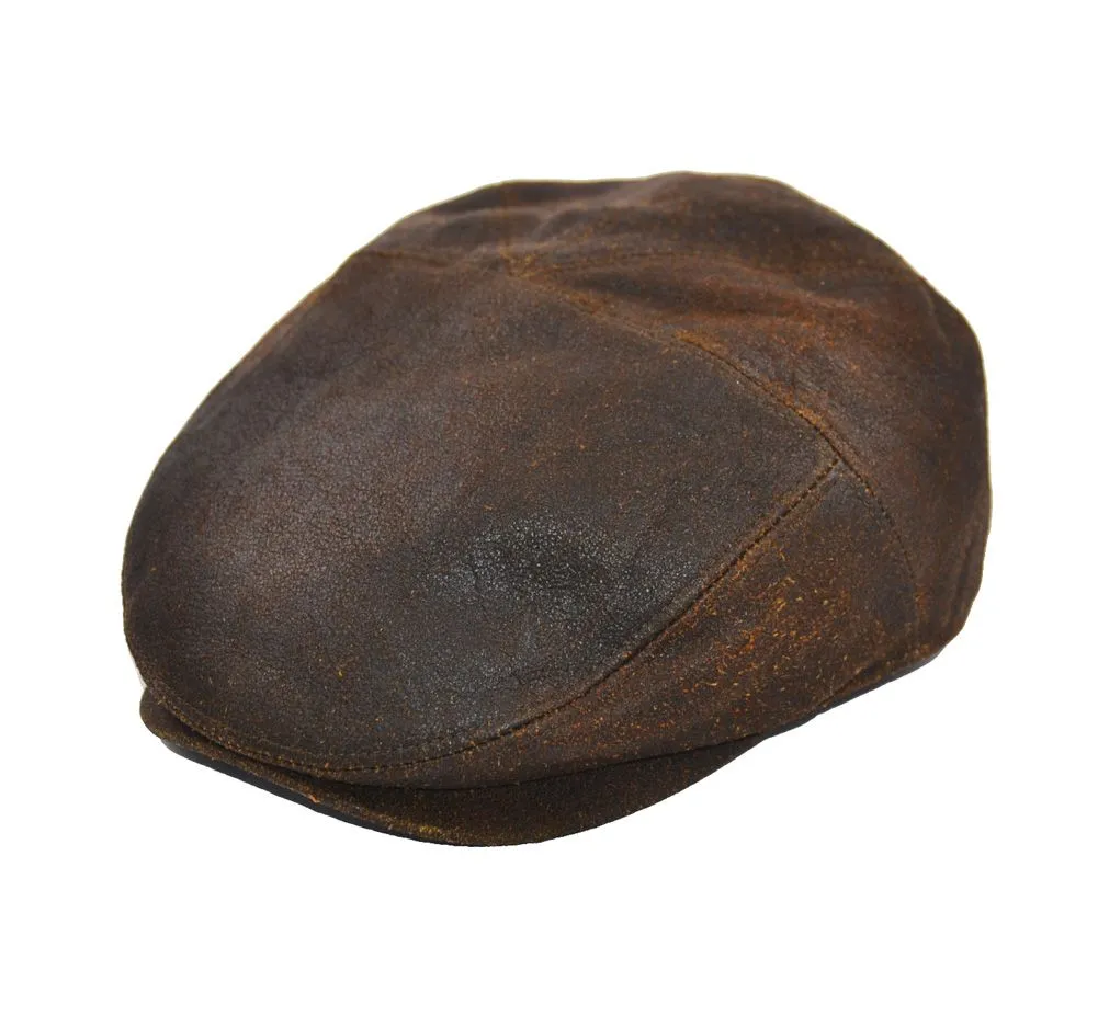 Sheep Skin Leather Flat Cap - Brown