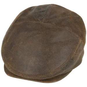 Sheep Skin Leather Flat Cap - Brown
