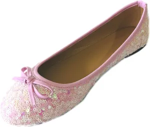 Shoes8teen Womens Sequins Glitter Round Toe Ballet Flat with Bow