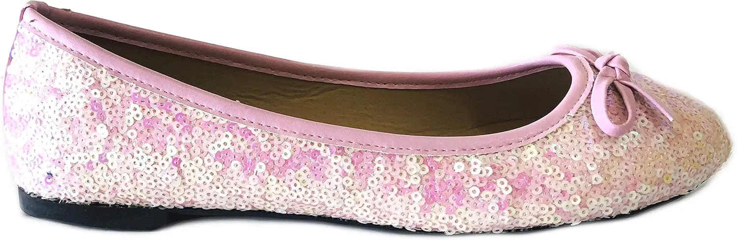 Shoes8teen Womens Sequins Glitter Round Toe Ballet Flat with Bow