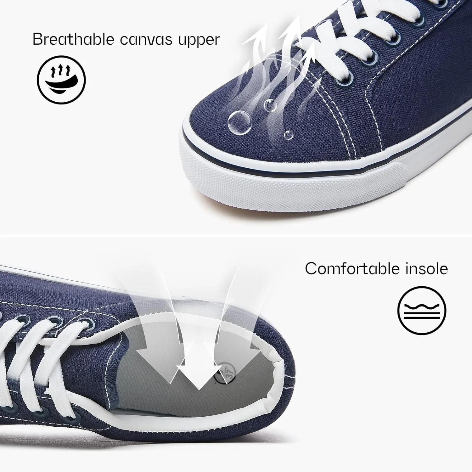 Shupua Women's Canvas Sneakers - White, Casual, Classic, Spring/Summer, Solid, Flat Heel, Athletic Shoes, Skateboarding, Lace-Up, Bow, Rubber Sole, Not Water Resistant, Adult Women's Size