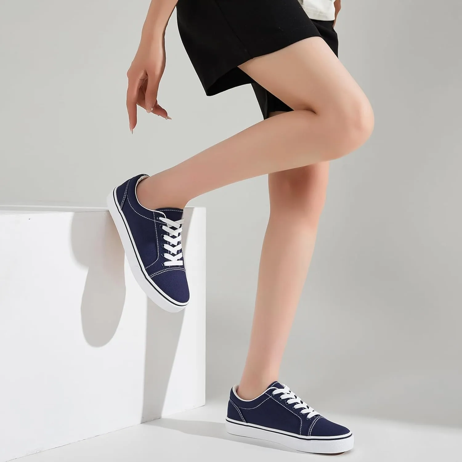 Shupua Women's Canvas Sneakers - White, Casual, Classic, Spring/Summer, Solid, Flat Heel, Athletic Shoes, Skateboarding, Lace-Up, Bow, Rubber Sole, Not Water Resistant, Adult Women's Size