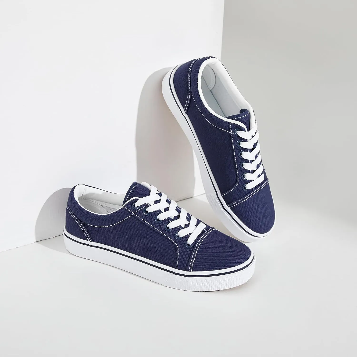 Shupua Women's Canvas Sneakers - White, Casual, Classic, Spring/Summer, Solid, Flat Heel, Athletic Shoes, Skateboarding, Lace-Up, Bow, Rubber Sole, Not Water Resistant, Adult Women's Size