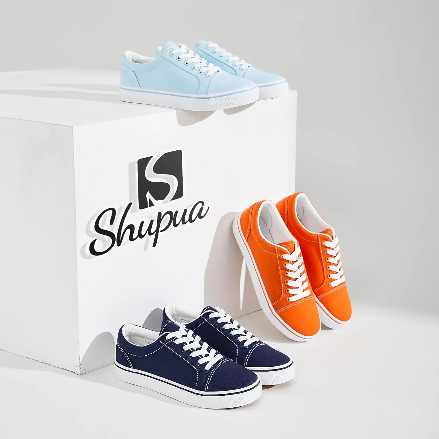 Shupua Women's Canvas Sneakers - White, Casual, Classic, Spring/Summer, Solid, Flat Heel, Athletic Shoes, Skateboarding, Lace-Up, Bow, Rubber Sole, Not Water Resistant, Adult Women's Size
