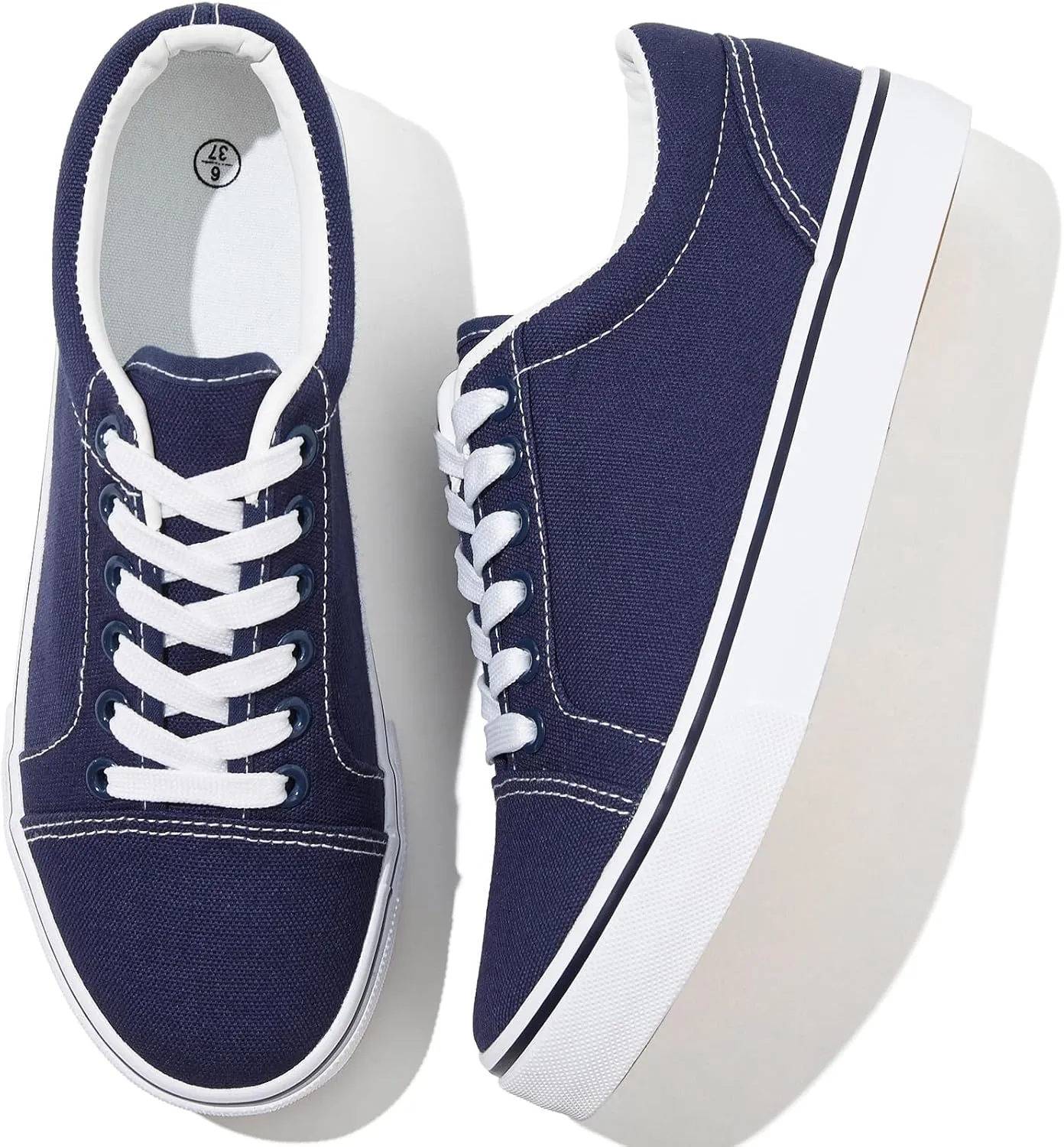 Shupua Women's Canvas Sneakers - White, Casual, Classic, Spring/Summer, Solid, Flat Heel, Athletic Shoes, Skateboarding, Lace-Up, Bow, Rubber Sole, Not Water Resistant, Adult Women's Size
