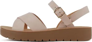Soda CHESTER ~ Women Flat Sandals Flatform Ankle Buckle Criss Cross Band Straps Sandals Shoes