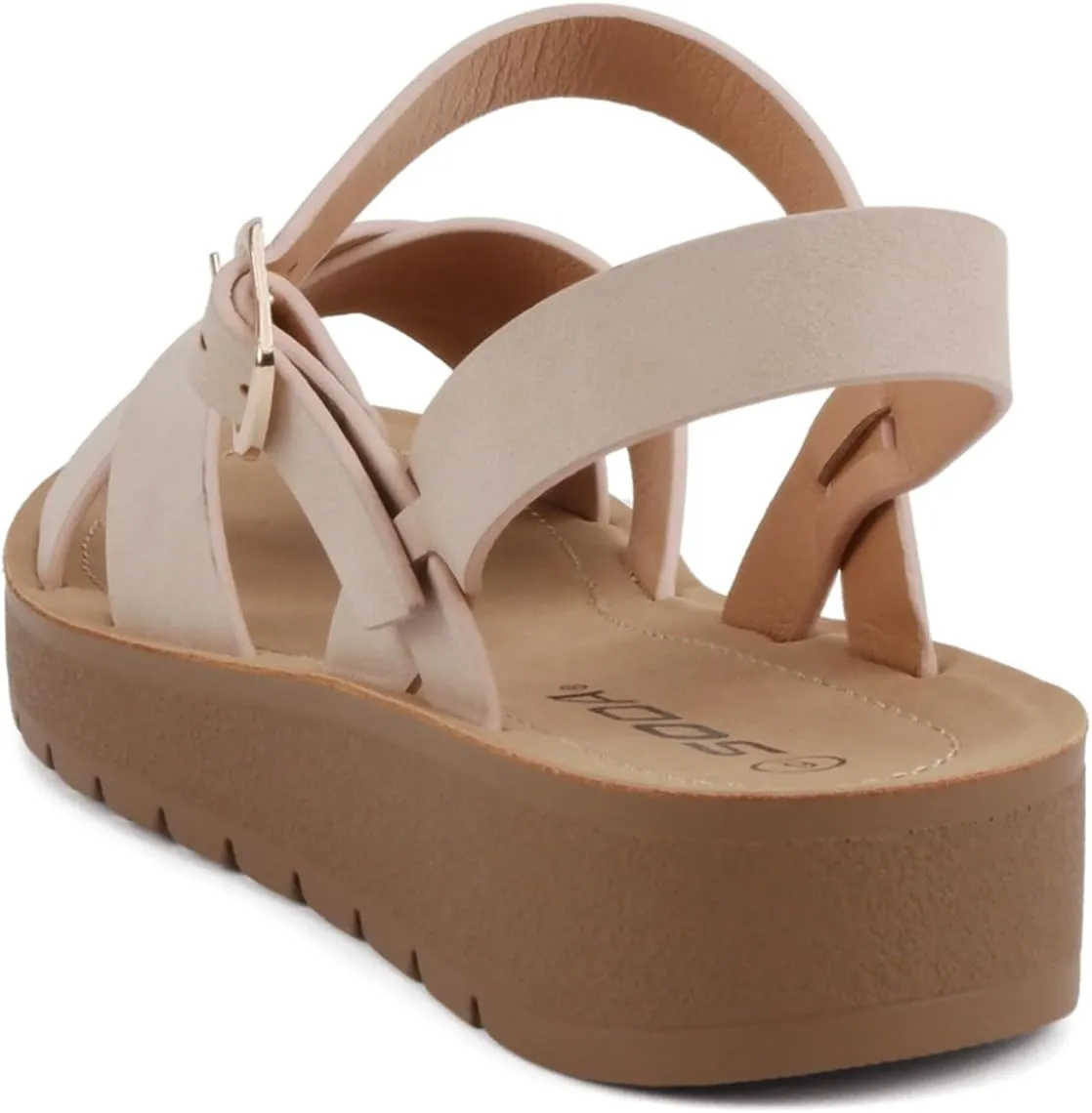 Soda CHESTER ~ Women Flat Sandals Flatform Ankle Buckle Criss Cross Band Straps Sandals Shoes