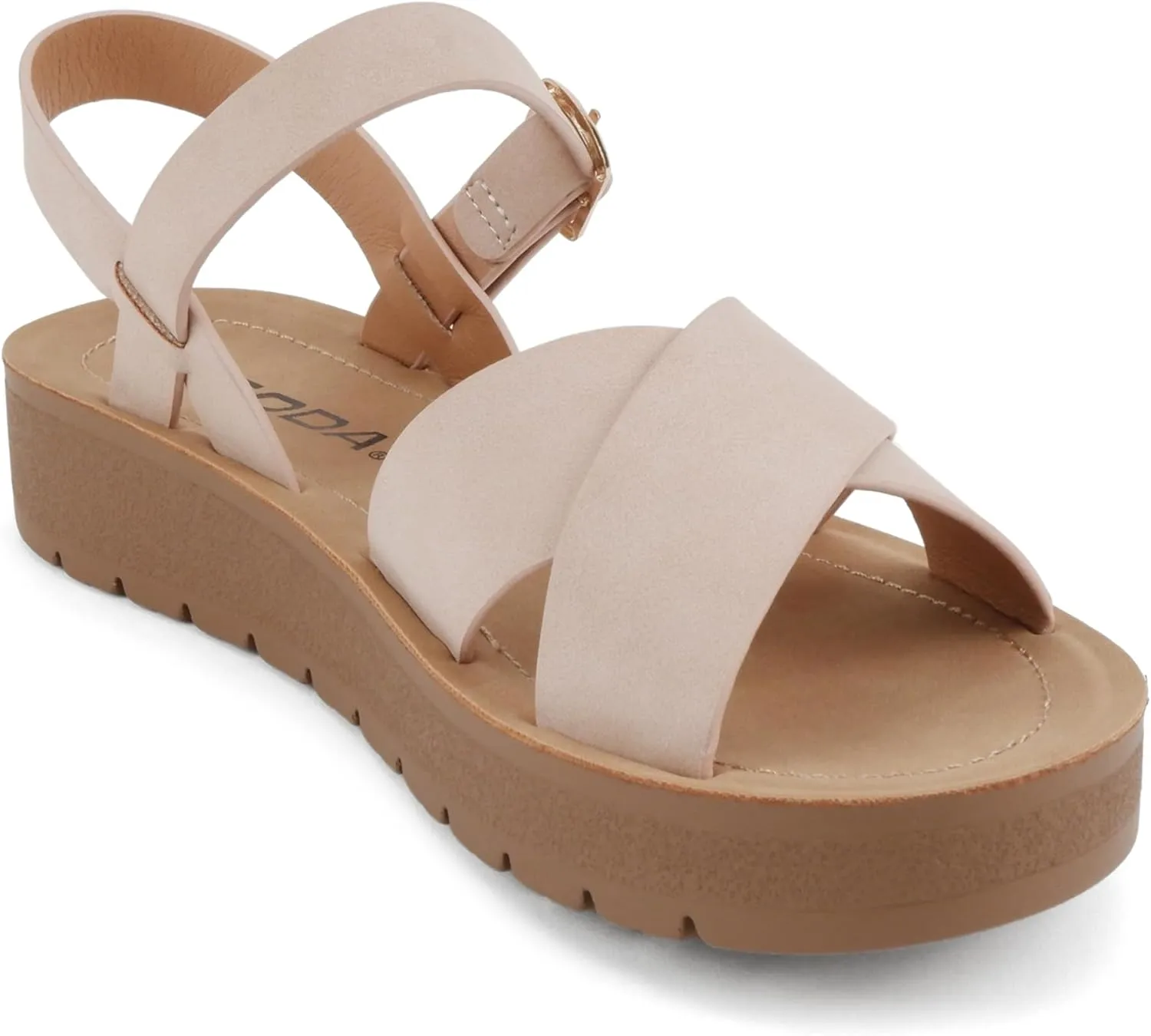Soda CHESTER ~ Women Flat Sandals Flatform Ankle Buckle Criss Cross Band Straps Sandals Shoes