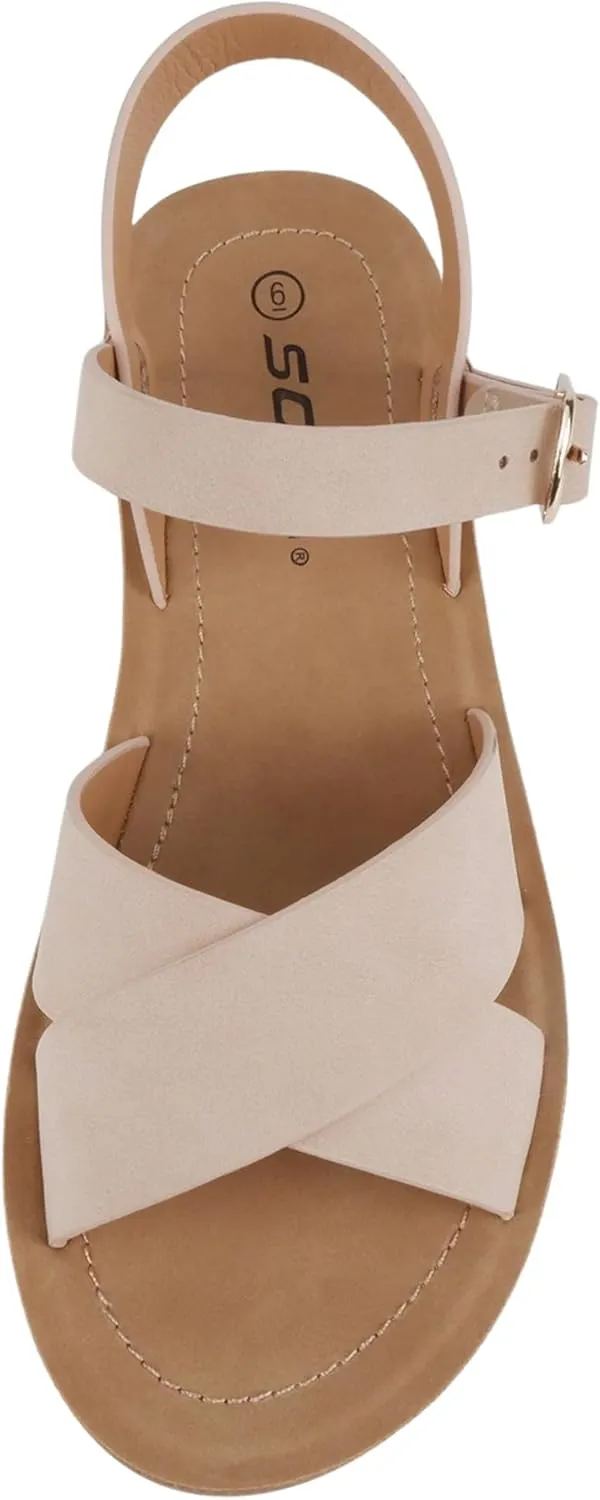Soda CHESTER ~ Women Flat Sandals Flatform Ankle Buckle Criss Cross Band Straps Sandals Shoes