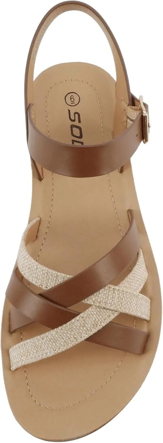 Soda Ling ~ Women Round Toe Multi-Strap Flat Sandals