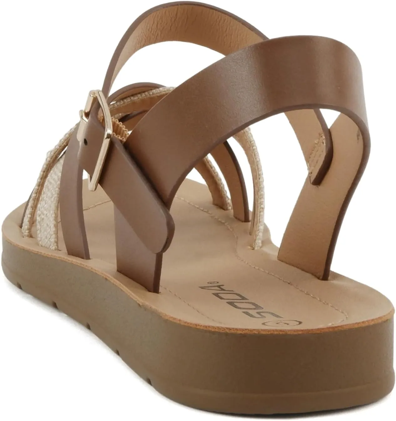 Soda Ling ~ Women Round Toe Multi-Strap Flat Sandals