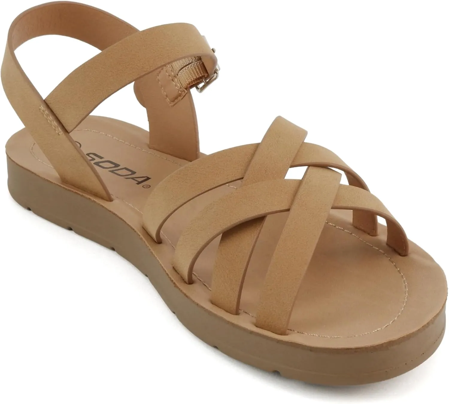 Soda Ling ~ Women Round Toe Multi-Strap Flat Sandals