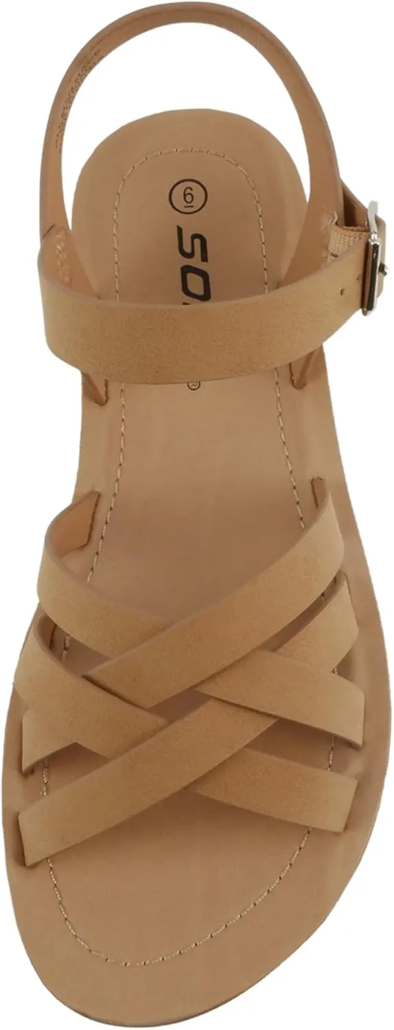 Soda Ling ~ Women Round Toe Multi-Strap Flat Sandals