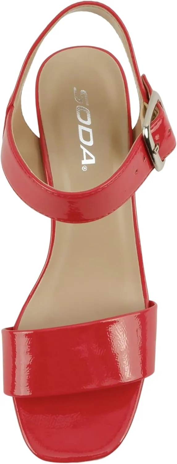 Soda “MACEY” ~ Women Open Square Toe Single Band High Heel Platform Dress Sandal with Adjustable Ankle Strap