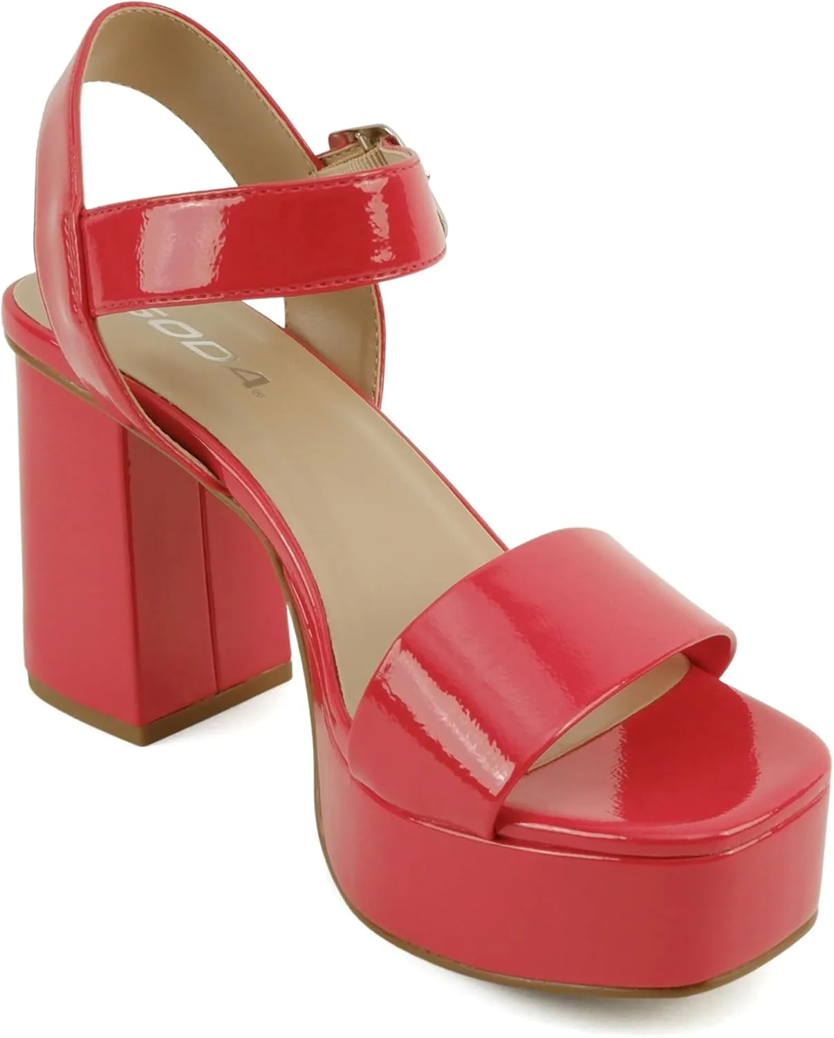 Soda “MACEY” ~ Women Open Square Toe Single Band High Heel Platform Dress Sandal with Adjustable Ankle Strap