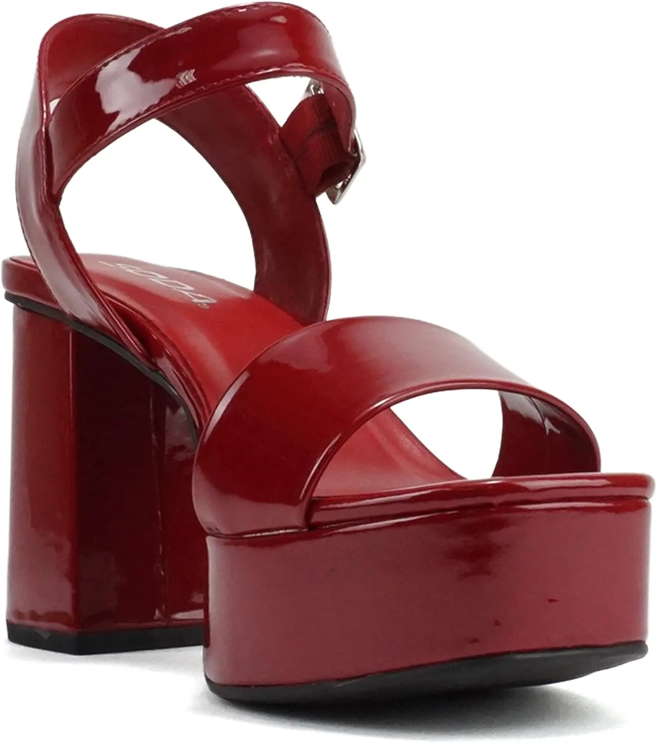 Soda “MACEY” ~ Women Open Square Toe Single Band High Heel Platform Dress Sandal with Adjustable Ankle Strap