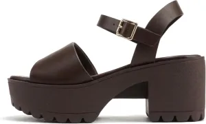 Soda “Stacie” ~ Women Open Toe Lug Sole Mid Block Heeled Sandals with Adjustable Ankle Strap