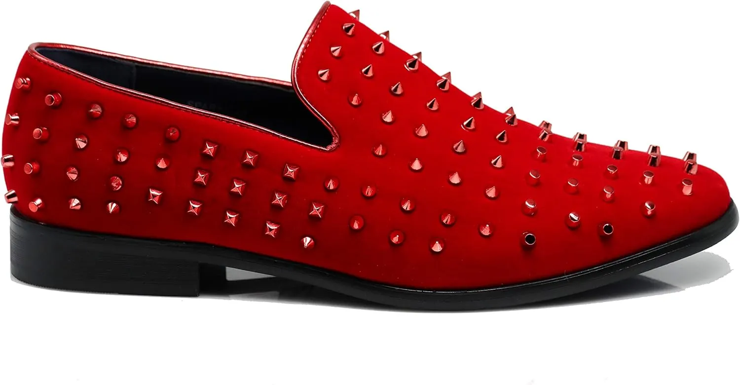 SPK24 Men Vintage Spikes Sparkle Formal Tuxedo Stage Fashion Slip On Loafer Dress Shoes