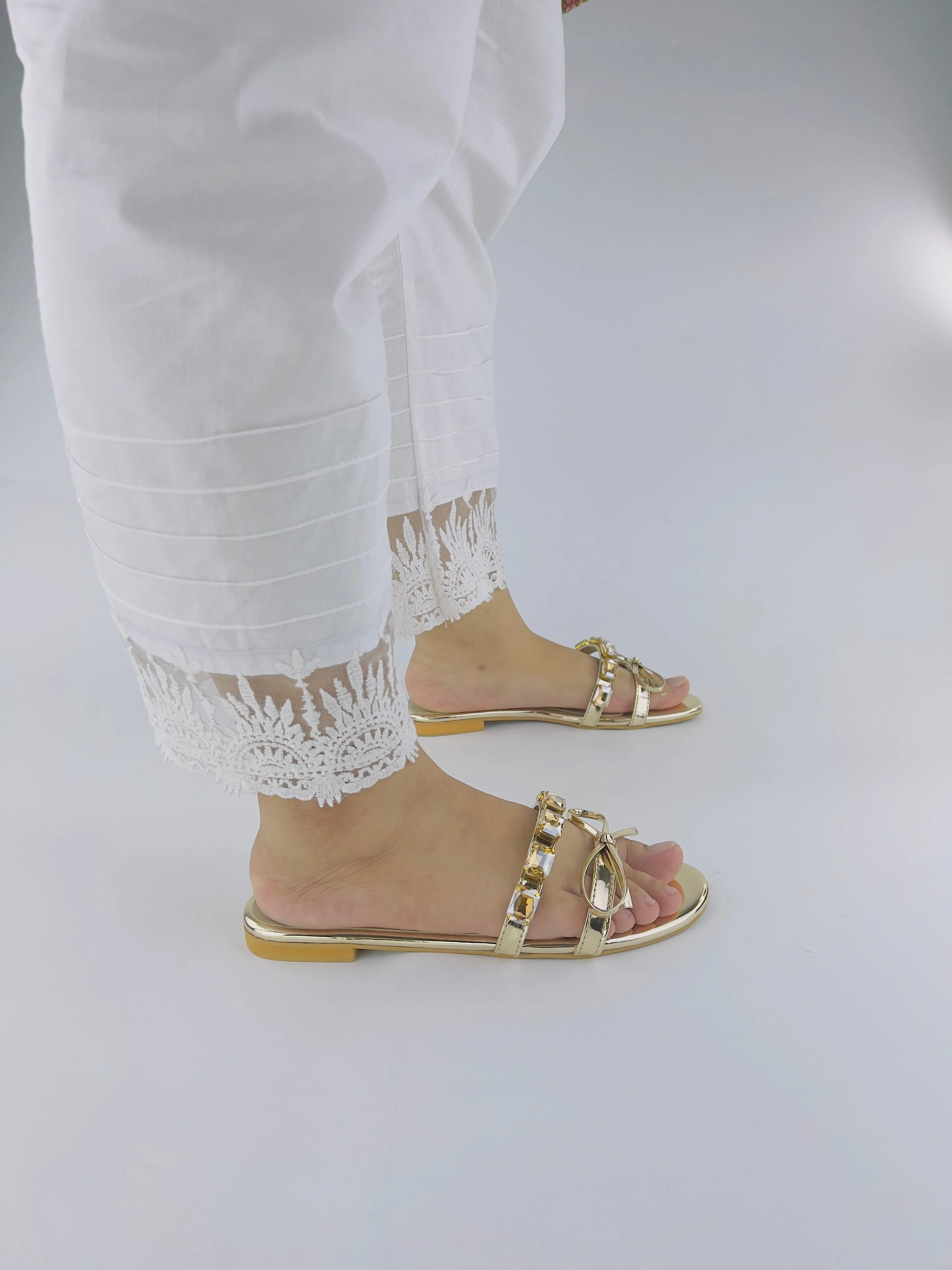 Spunkz Myra Gold Embellished Mirrored Leather Flat Slides-11070