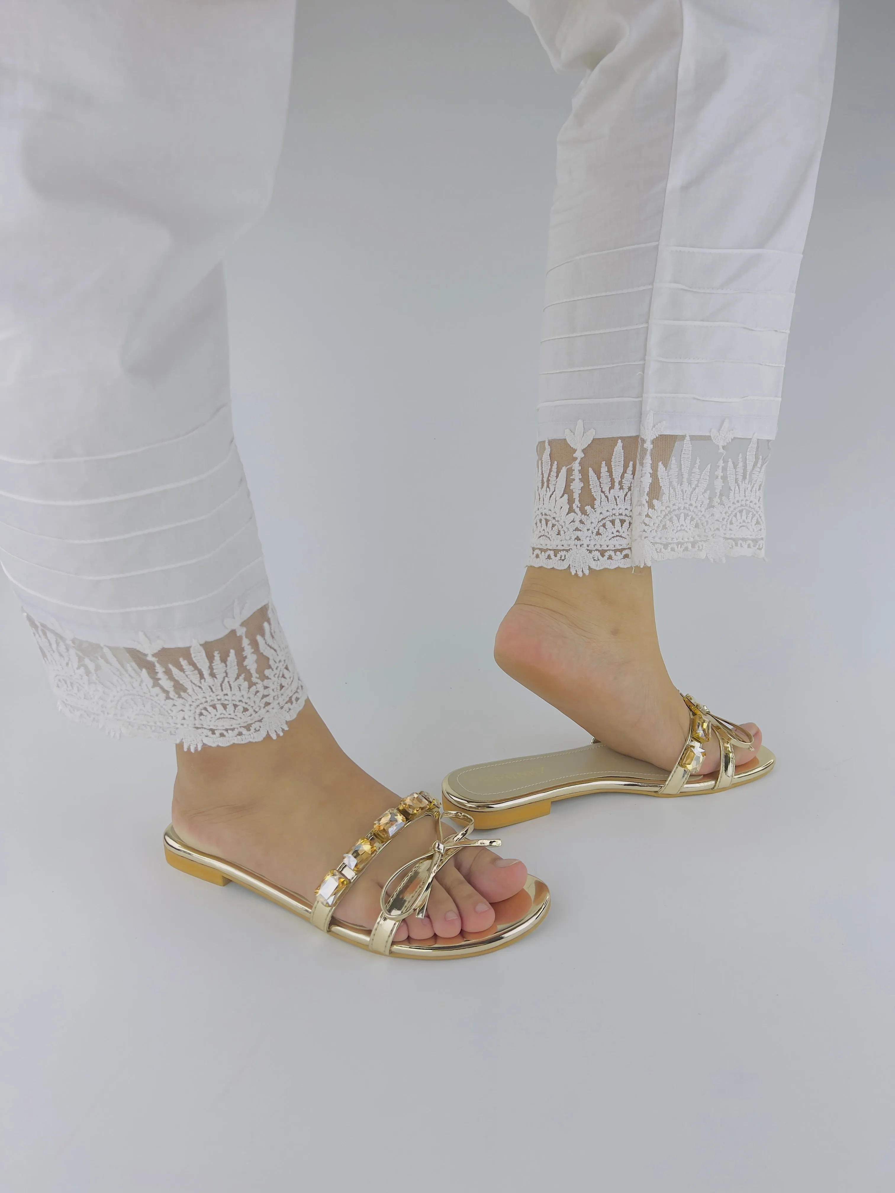 Spunkz Myra Gold Embellished Mirrored Leather Flat Slides-11070