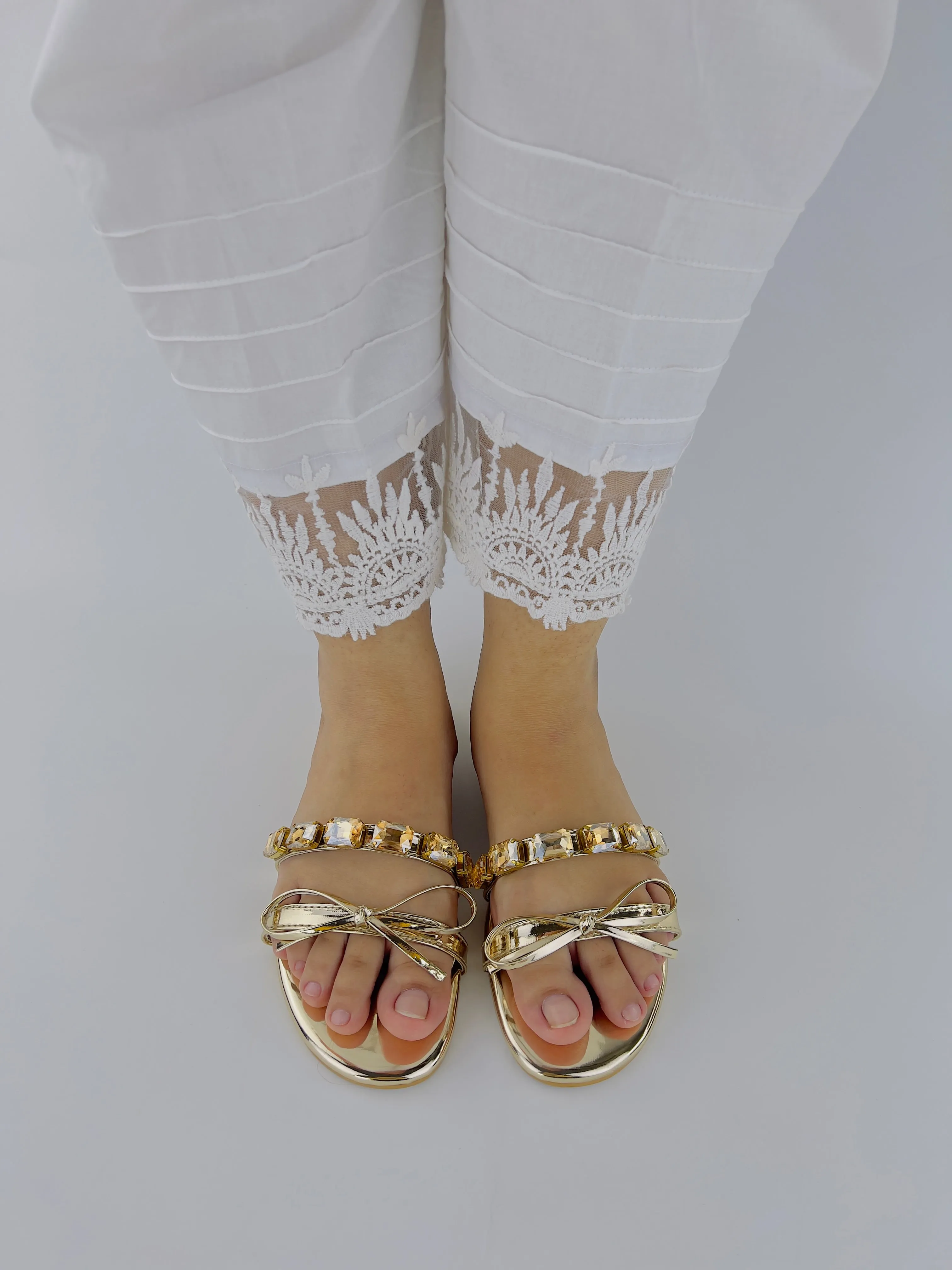 Spunkz Myra Gold Embellished Mirrored Leather Flat Slides-11070