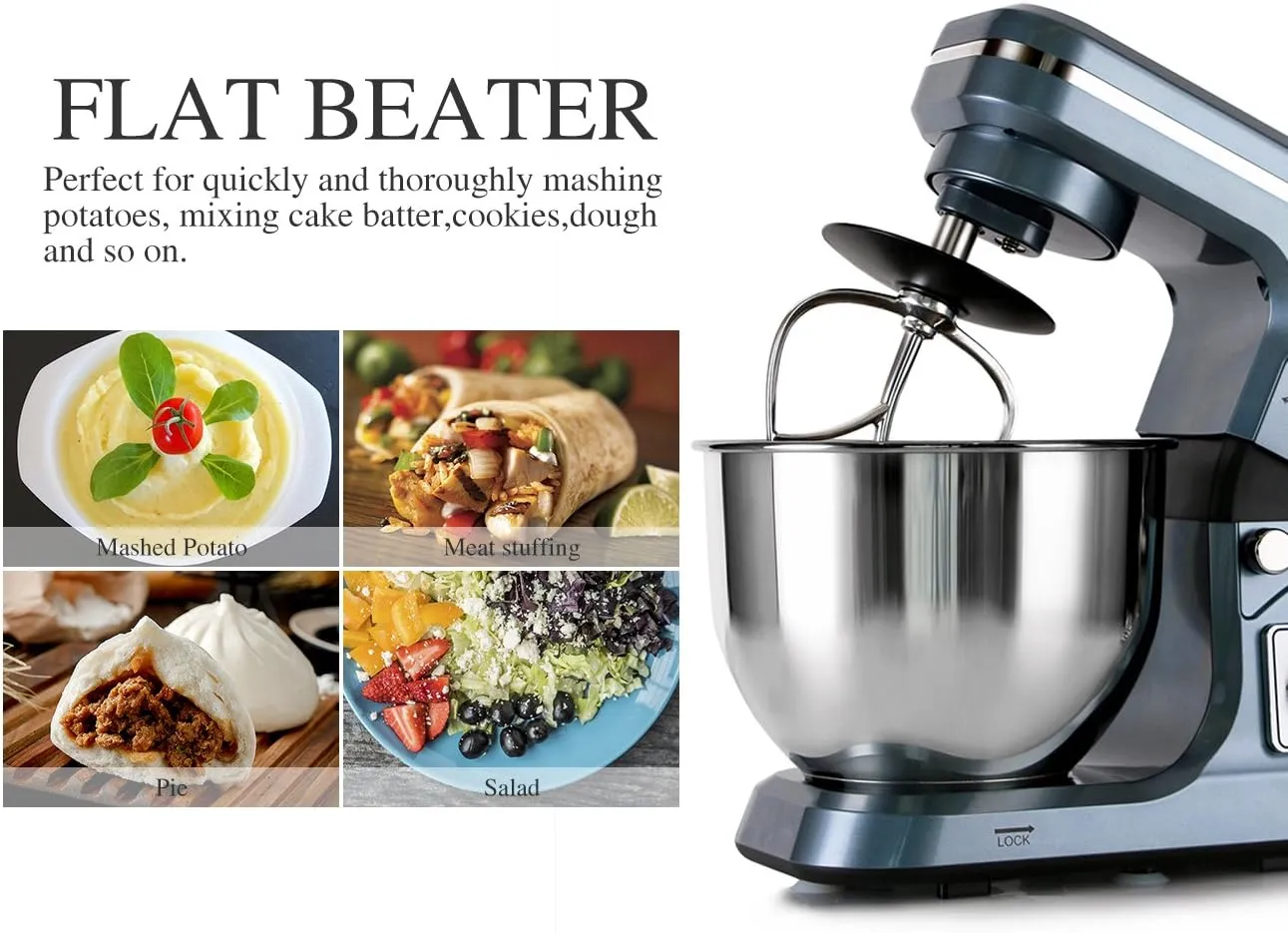 Stand Mixer,5.3-Qt & 500W & 6 P Speed MK36 Tilt-Head Kitchen Electric Food Mixers Home Baking Dough Machine with Accessories (Gray Blue)