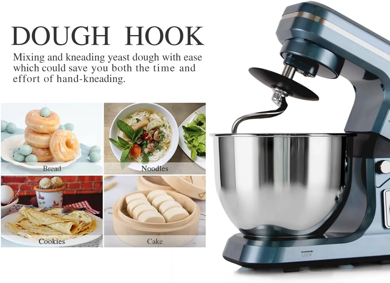 Stand Mixer,5.3-Qt & 500W & 6 P Speed MK36 Tilt-Head Kitchen Electric Food Mixers Home Baking Dough Machine with Accessories (Gray Blue)