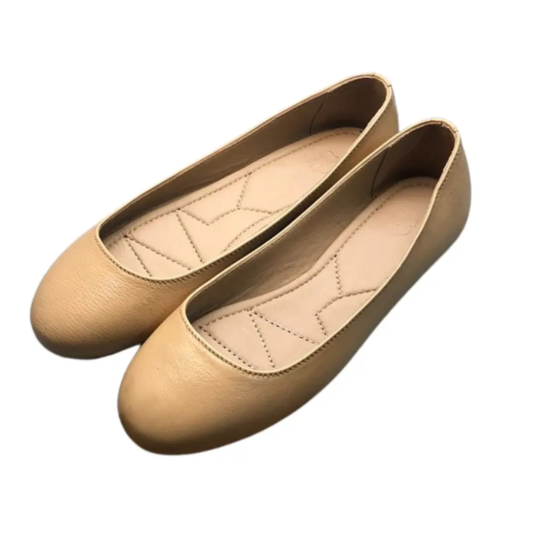 Stefy Beige Leather Ballet Flats
