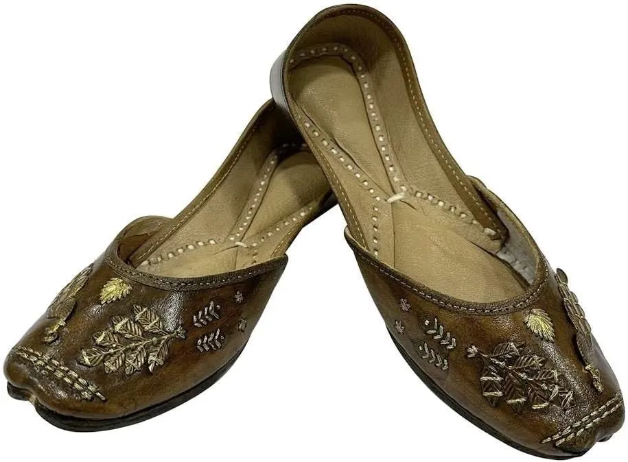 Stop n Style Women Leather Designer Punjabi Juttis Traditional Khussa Ethnic Mojari Handmade Shoes